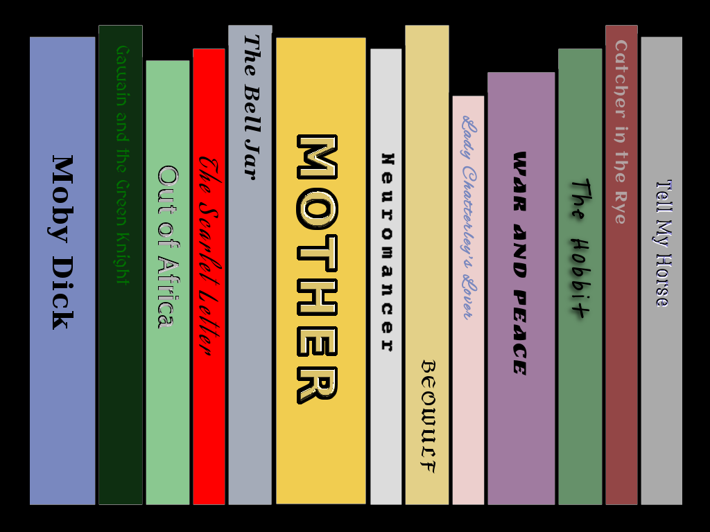 Drawing of books on shelf